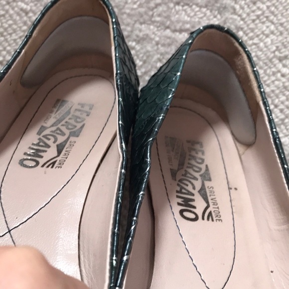 Ferragamo Python Leather Blue VarinA Flats 7 C - Picture 4 of 8